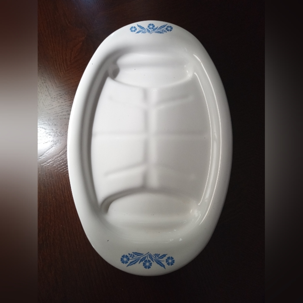Corningware White Platter with Blue Floral Motif